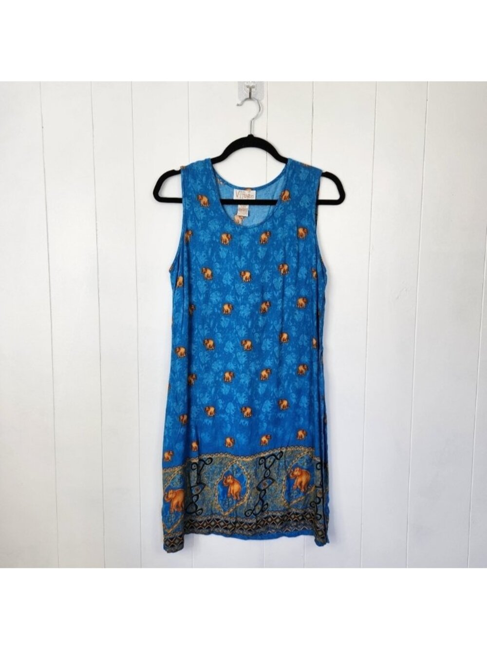 Vintage 90s Summer Midi Dress 1990s Sheath Sundress Elephants Beach Boho Medium